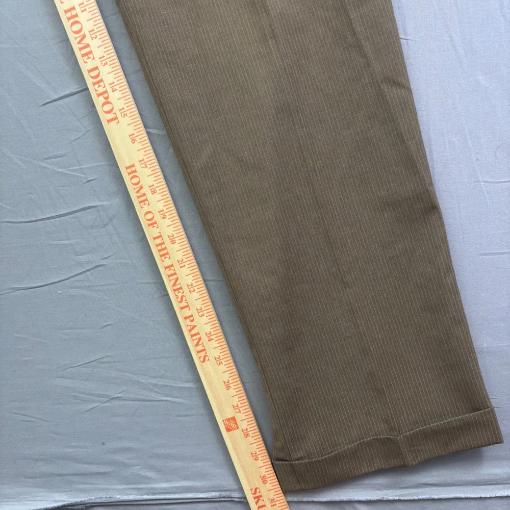 Gino Valentino Mens Brown Pinstripe Dress Pants Cuffed Flat Front Trousers 36R